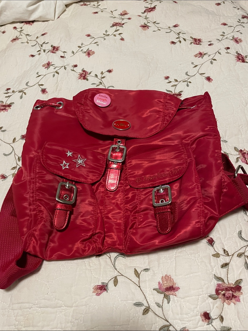 American Girl Red Nylon Buckle-Front Backpack